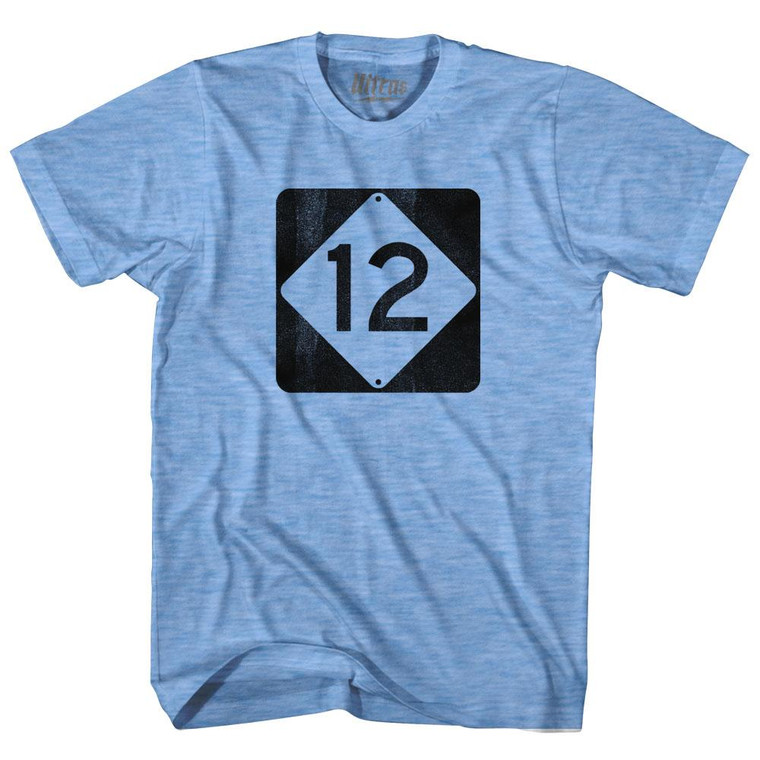 North Carolina Highway Road Sign 12 Adult Tri-Blend T-Shirt - Athletic Blue