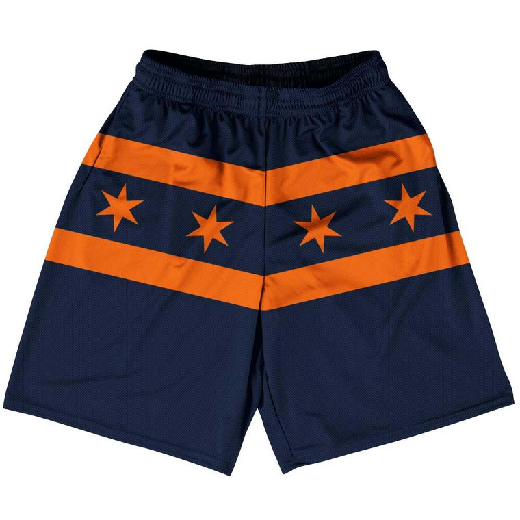 Chicago Flag Navy & Orange Basketball Shorts Made In USA-Navy & Orange