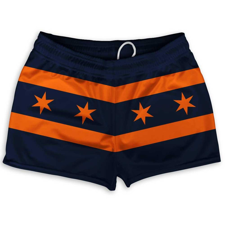 Chicago Flag Navy & Orange Shorty Short Gym Shorts 2.5" Inseam Made in USA - Navy & Orange