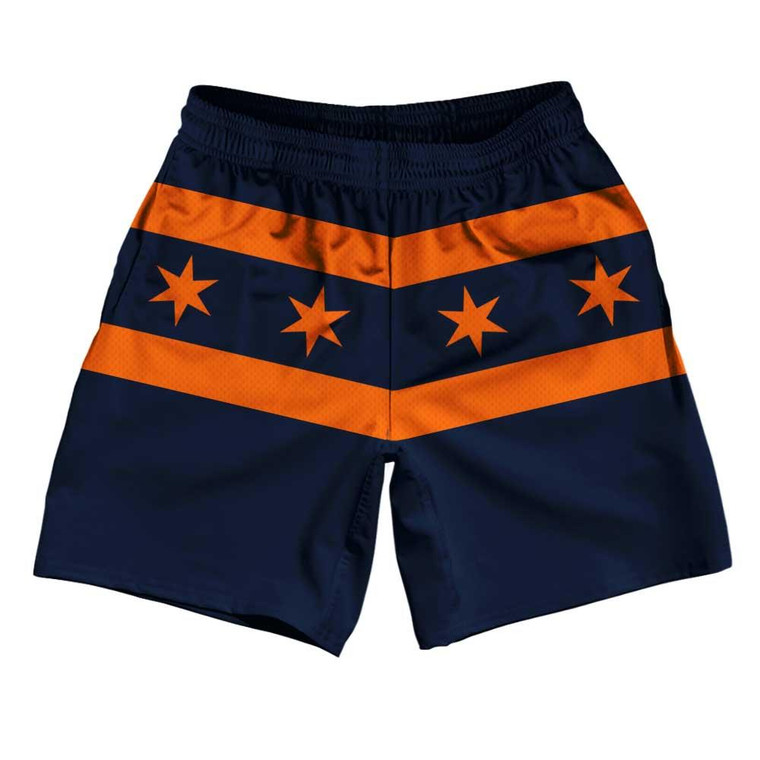 Chicago Flag Navy & Orange Athletic Running Fitness Exercise Shorts 7" Inseam Made in USA - Navy & Orange