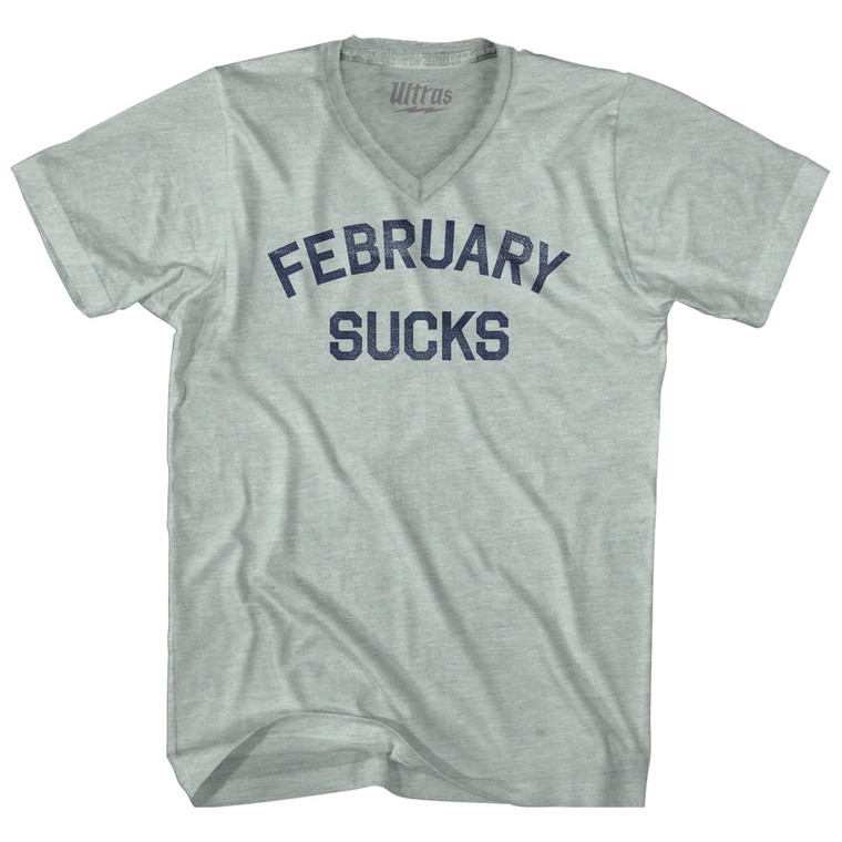 February Sucks Adult Tri-Blend V-neck T-shirt - Athletic Cool Grey
