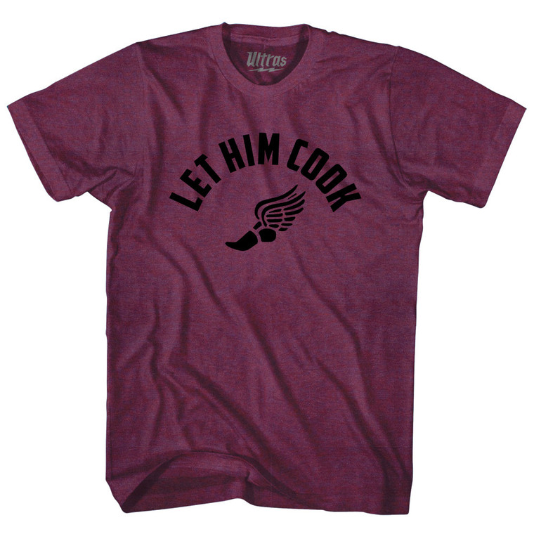 Let Him Cook Track Wings Adult Tri-Blend T-shirt - Athletic Cranberry