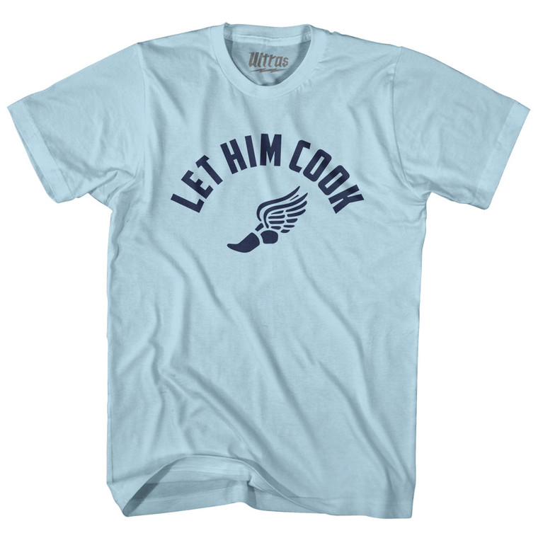 Let Him Cook Track Wings Adult Cotton T-shirt - Light Blue