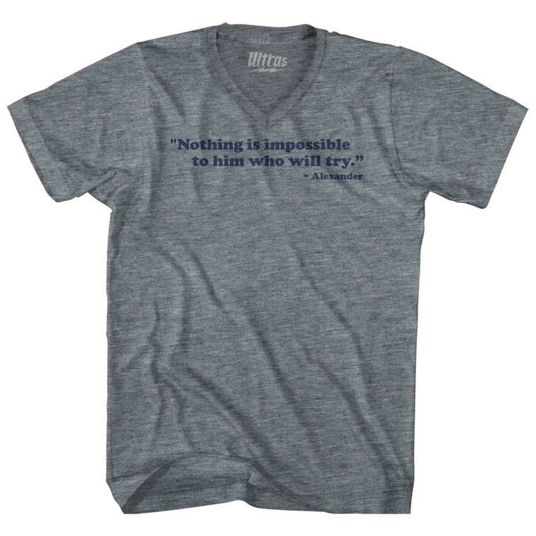 Nothing Is Impossible To Him Who Will Try Alexander Adult Tri-Blend V-neck T-shirt - Athletic Grey
