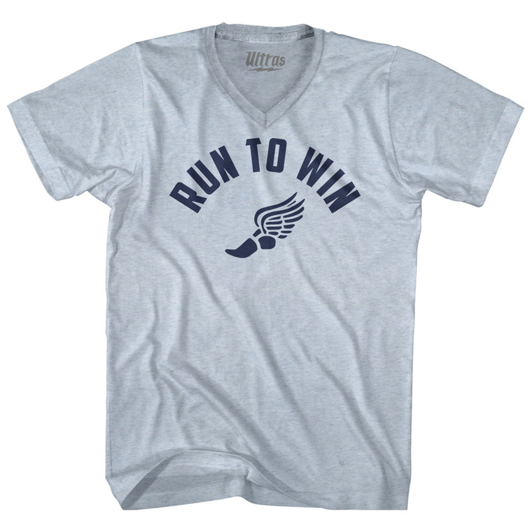 Run To Win Track Wings Adult Tri-Blend V-neck T-shirt-Athletic White