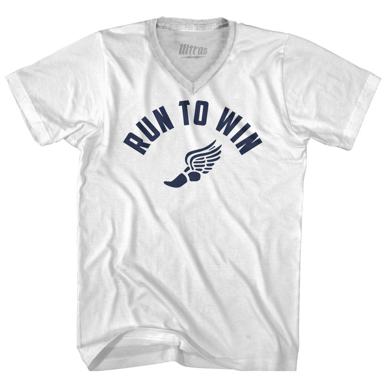 Run To Win Track Wings Adult Tri-Blend V-neck T-shirt - White