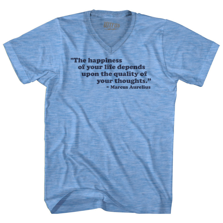 The Happiness Of Your Life Depends Upon The Quality Of Your Thoughts Marcus Aurelius Adult Tri-Blend V-neck T-shirt - Athletic Blue