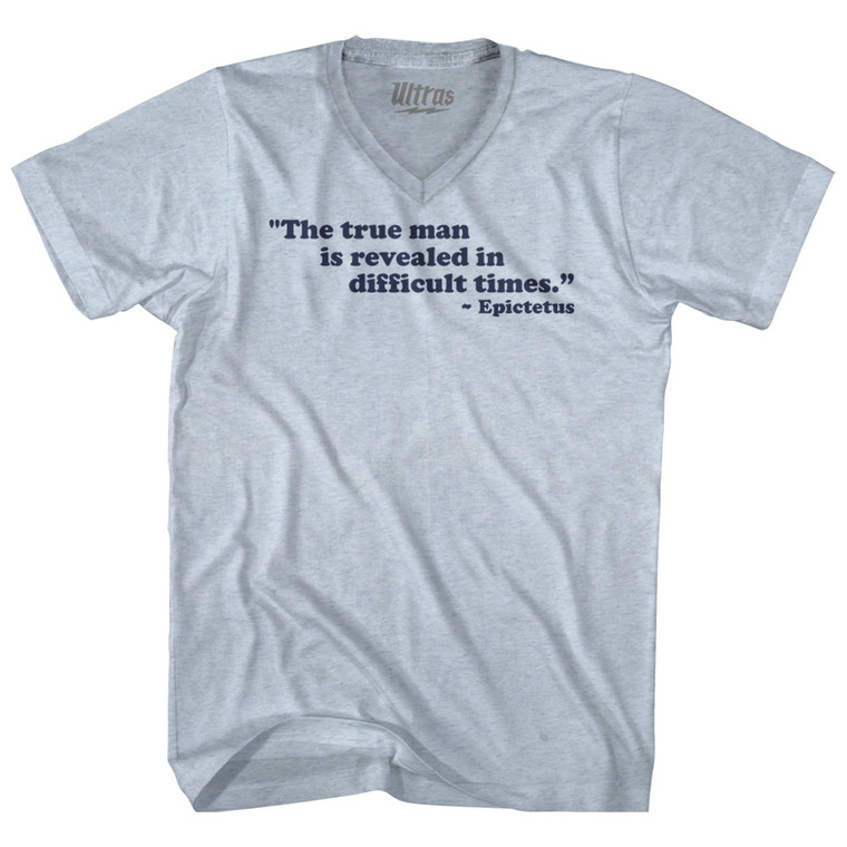 The True Man Is Revealed In Difficult Times Epictetus Adult Tri-Blend V-neck T-shirt - Athletic White
