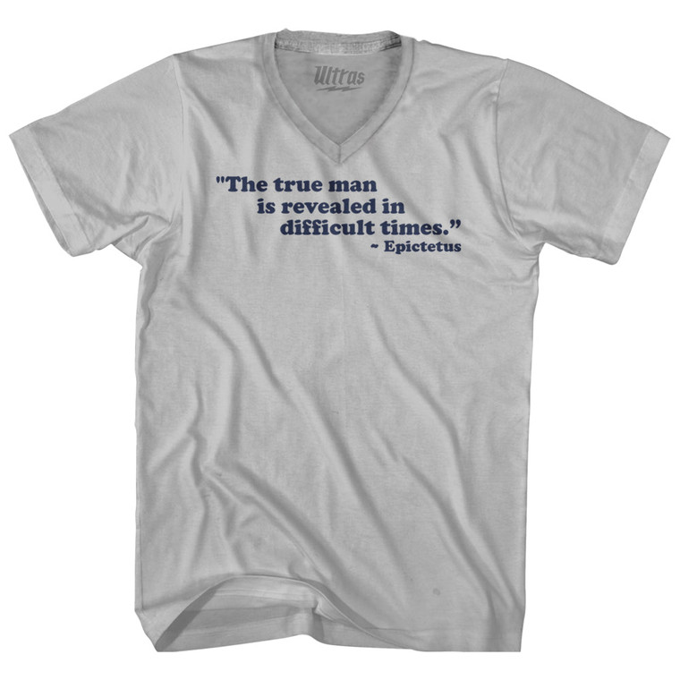 The True Man Is Revealed In Difficult Times Epictetus Adult Tri-Blend V-neck T-shirt - Cool Grey