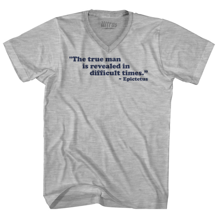 The True Man Is Revealed In Difficult Times Epictetus Adult Cotton V-neck T-shirt - Grey Heather