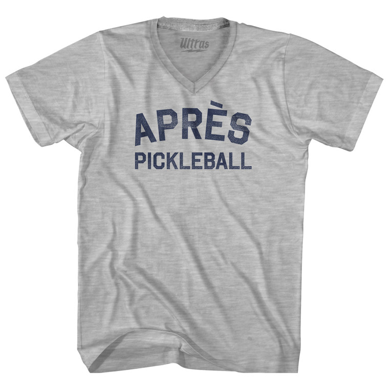 Apres Pickleball Adult Cotton V-neck T-shirt - Grey Heather