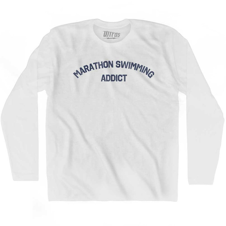 Marathon Swimming Addict Adult Cotton Long Sleeve T-shirt - White