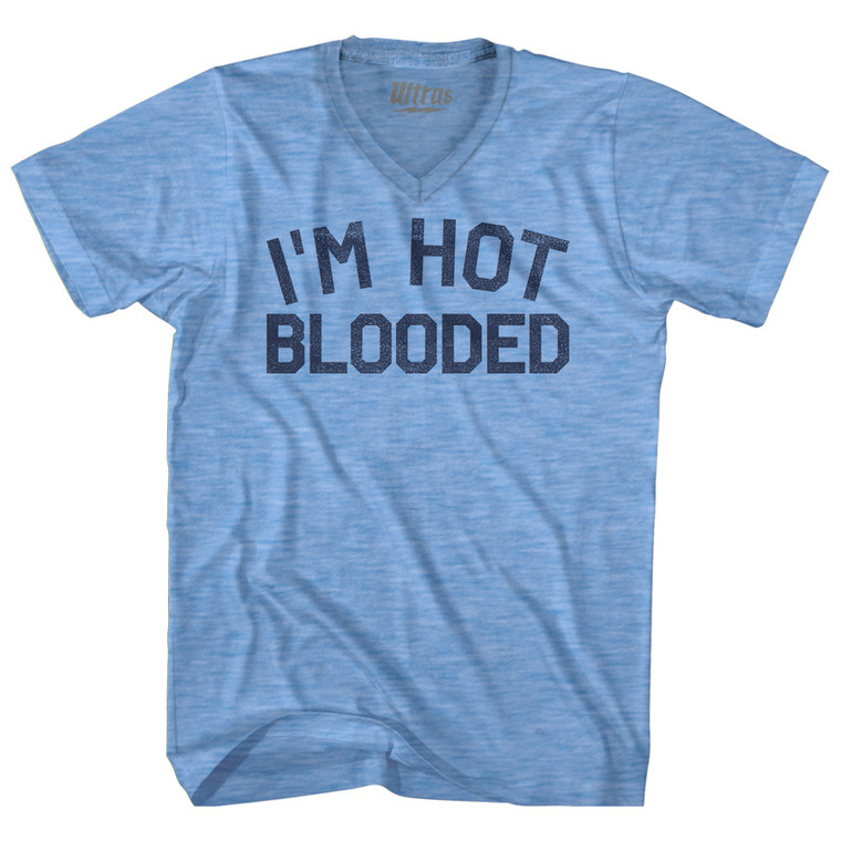 I'm Hot Blooded Adult Tri-Blend V-neck T-shirt - Athletic Blue