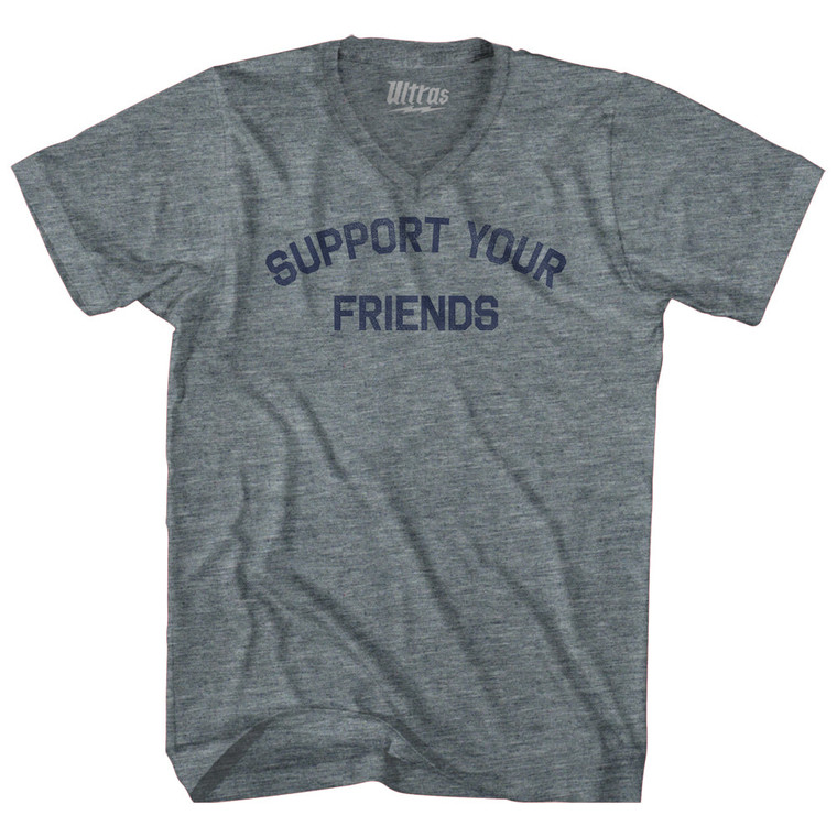 Support Your Friends Adult Tri-Blend V-neck T-shirt - Athletic Grey