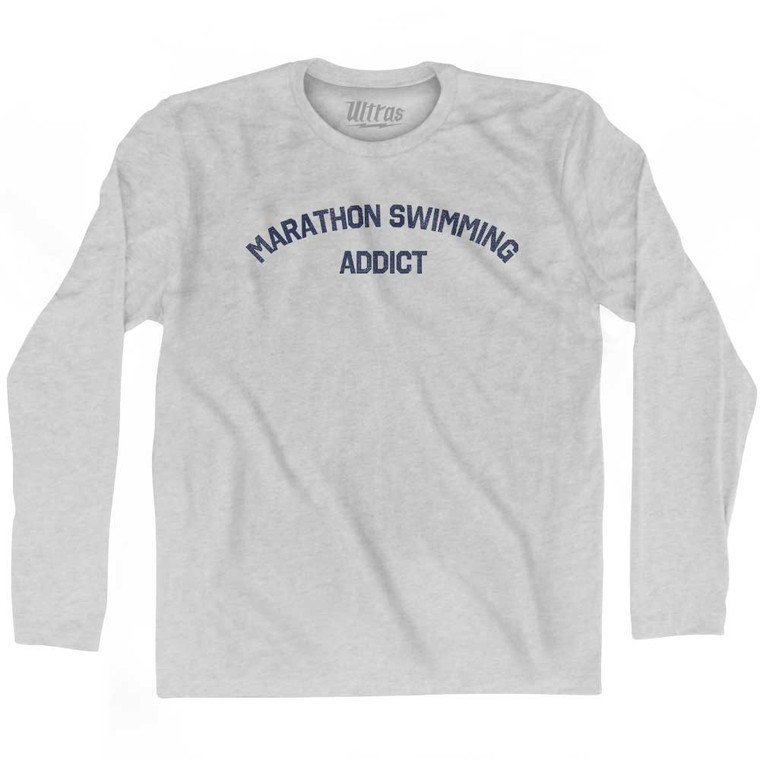 Marathon Swimming Addict Adult Cotton Long Sleeve T-shirt - Grey Heather