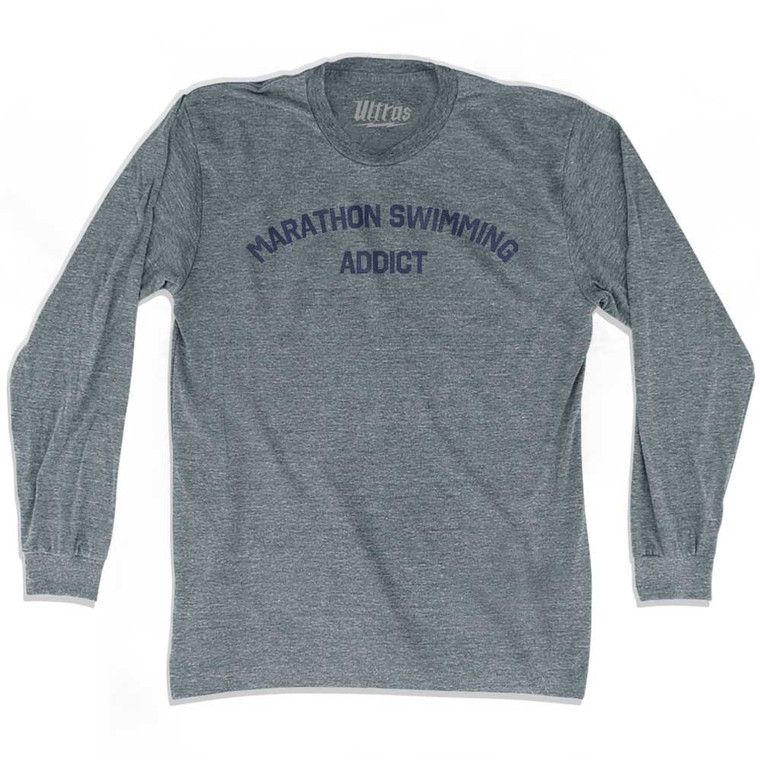 Marathon Swimming Addict Adult Tri-Blend Long Sleeve T-shirt-Athletic Grey