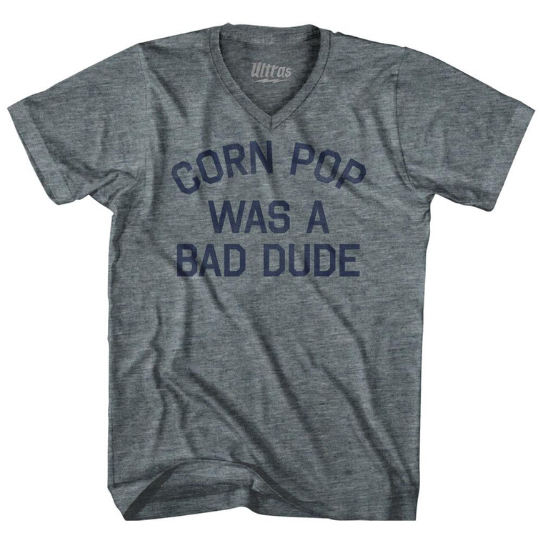 Corn Pop Was A Bad Dude Tri-Blend V-Neck Womens Junior Cut T-Shirt - Athletic Grey