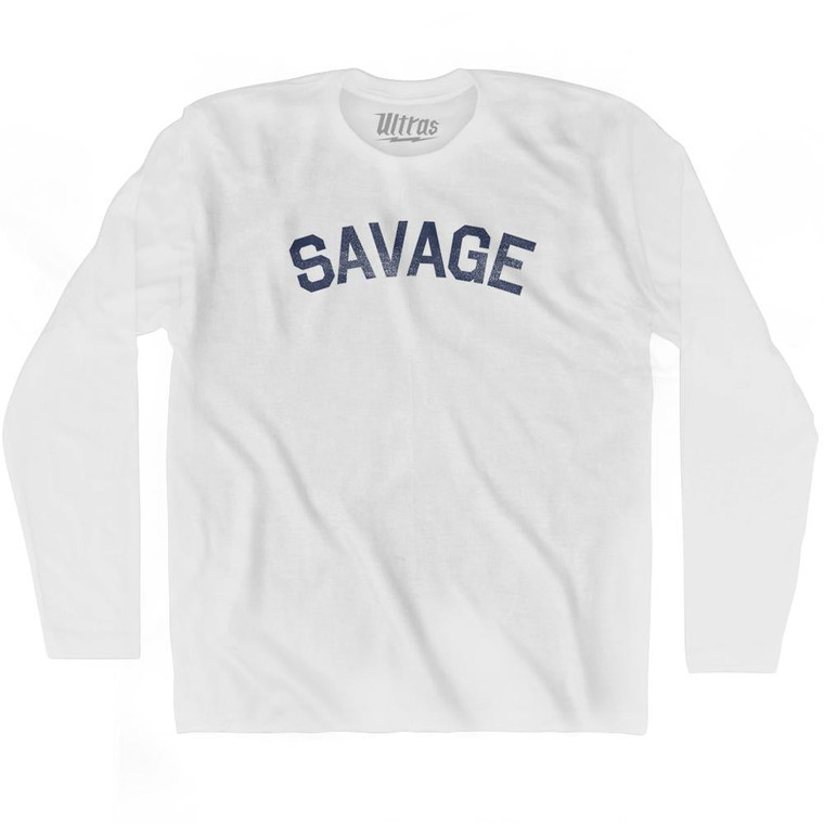 Savage Adult Cotton Long Sleeve T-shirt-White