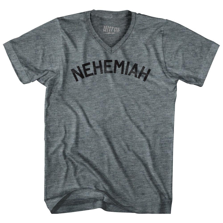 Nehemiah Adult Tri-Blend V-neck Womens Junior Cut T-shirt-Athletic Grey