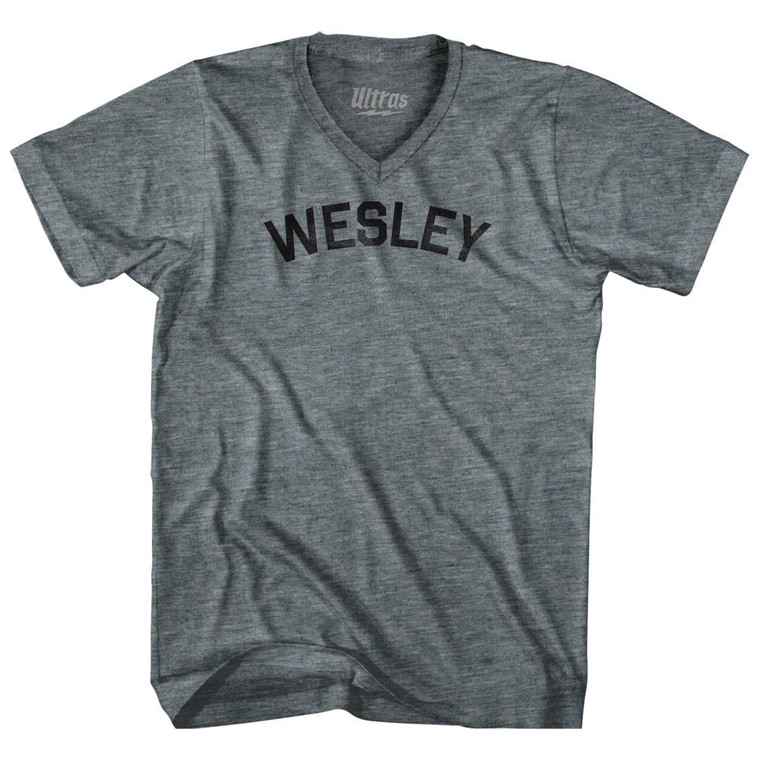 Wesley Adult Tri-Blend V-neck Womens Junior Cut T-shirt - Athletic Grey