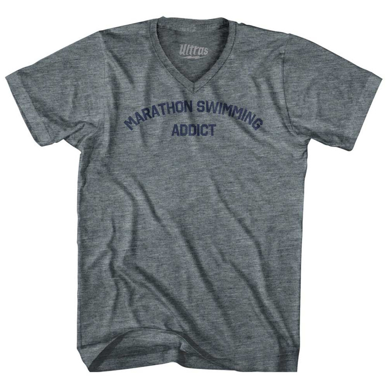 Marathon Swimming Addict Adult Tri-Blend V-neck T-shirt - Athletic Grey