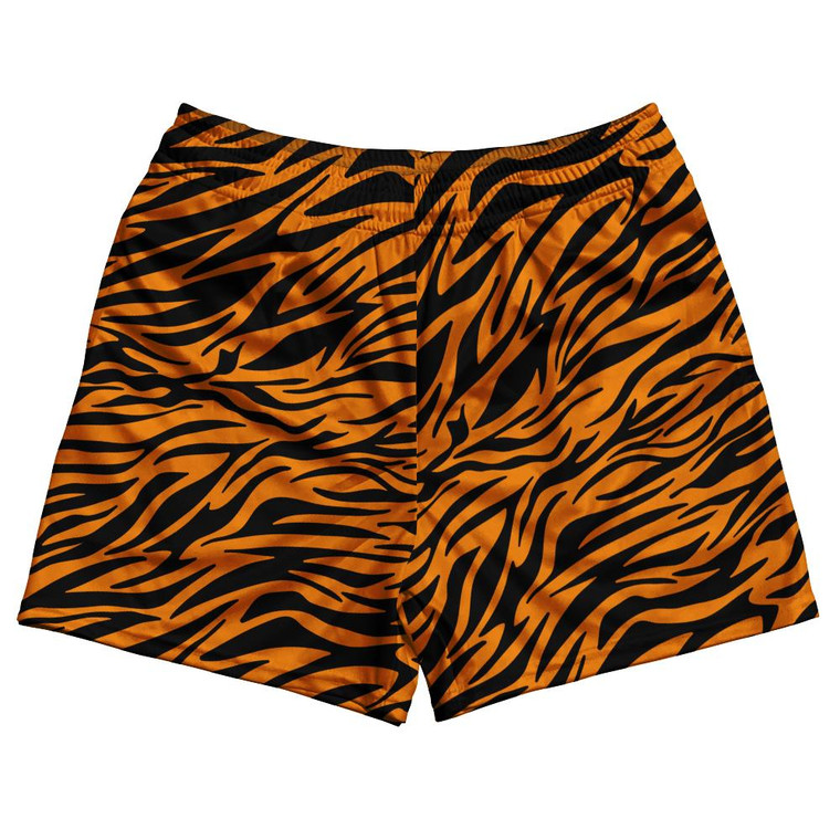 Exotic Tiger King Pattern Rugby Gym Short 5 Inch Inseam With Pockets Made In USA - Orange Black