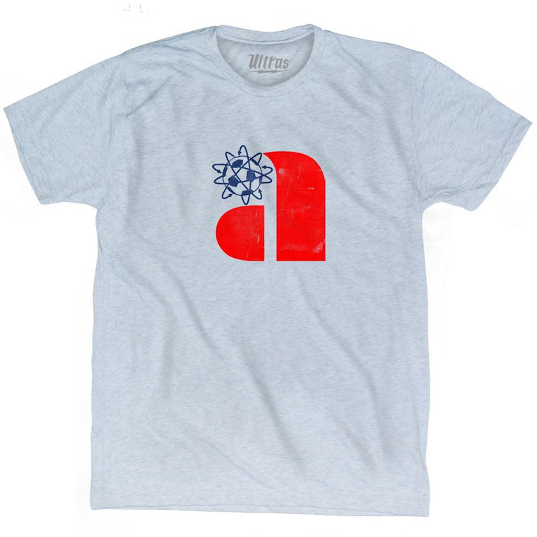 Philadelphia Atoms Red A and Blue Soccer Ball Logo Adult Tri-Blend T-Shirt - Athletic White