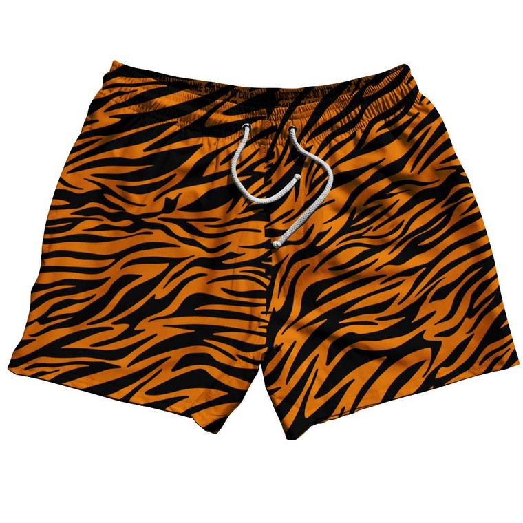 Exotic Tiger King Pattern 5" Swim Shorts Made in USA - Orange Black