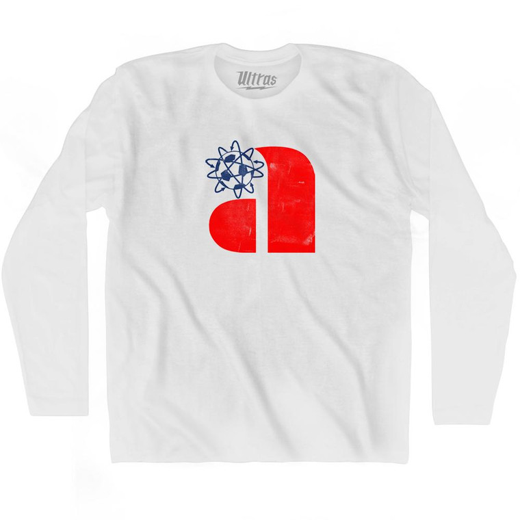 Philadelphia Atoms Red A and Blue Soccer Ball Logo Adult Cotton Long Sleeve T-Shirt-White