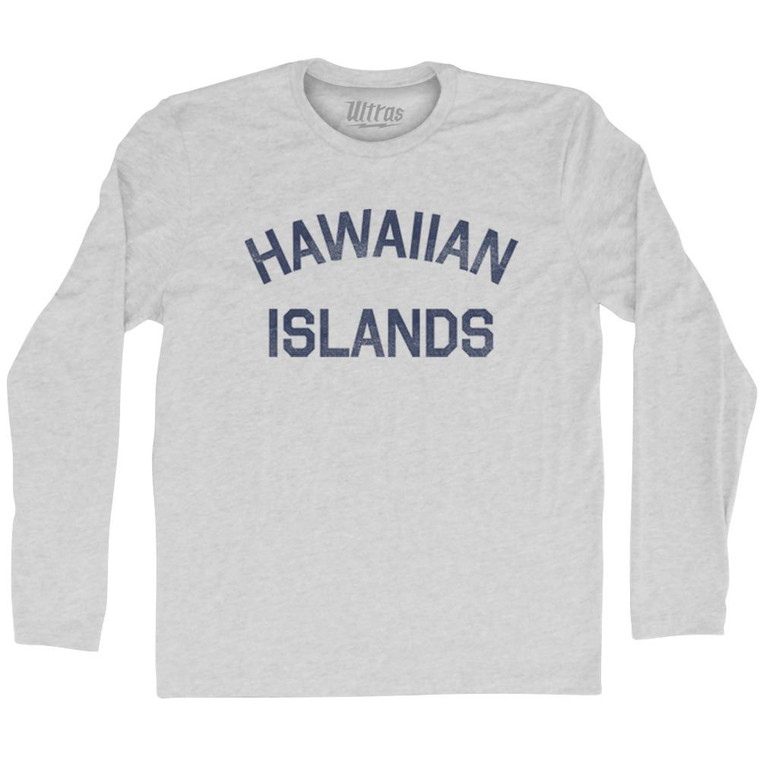 Hawaiian Islands Adult Cotton Long Sleeve T-shirt - Grey Heather