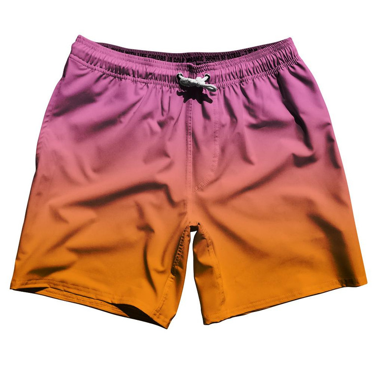 Pink and Orange Ombres Blend 7" Swim Shorts Made in USA-Pink Orange
