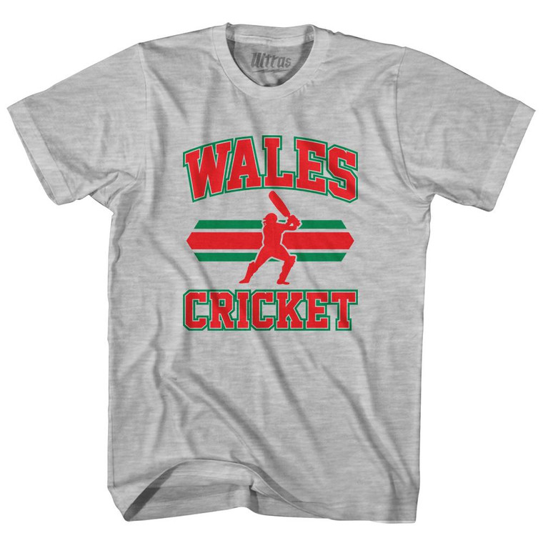 Wales 90's Cricket Team Cotton Adult T-shirt-Grey Heather