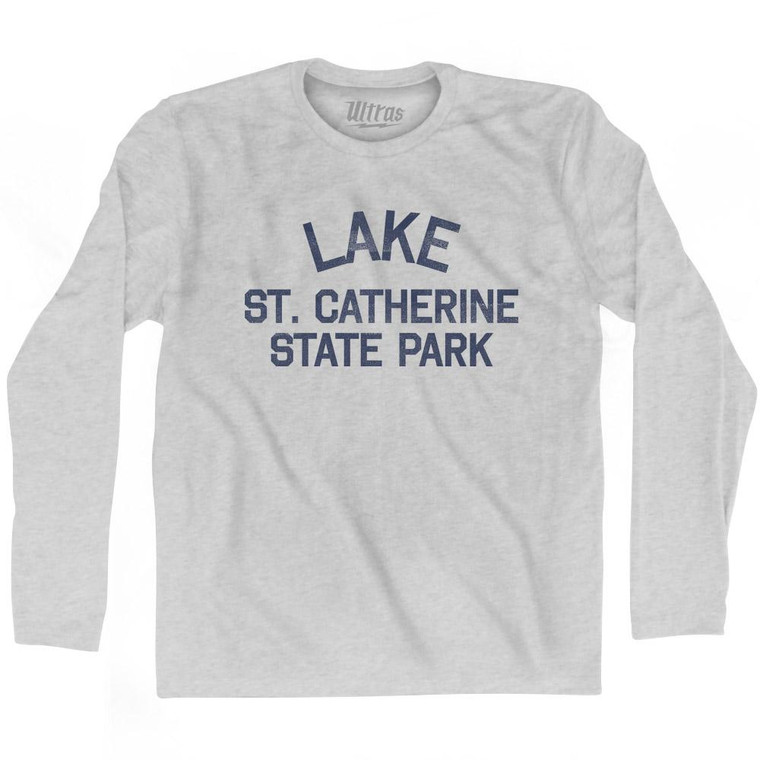 Vermont Lake St. Catherine State Park Adult Cotton Long Sleeve Vintage T-shirt - Grey Heather