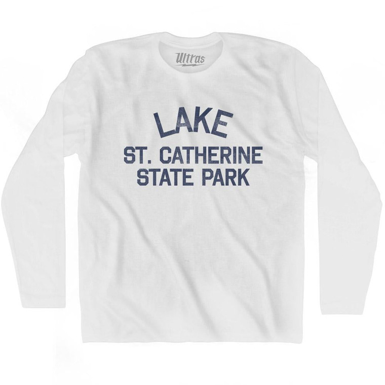 Vermont Lake St. Catherine State Park Adult Cotton Long Sleeve Vintage T-shirt - White