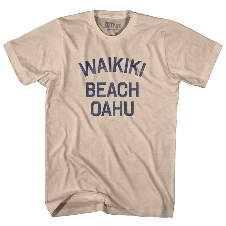 Hawaii Waikiki Beach Oahu Adult Cotton Vintage T-shirt - Creme