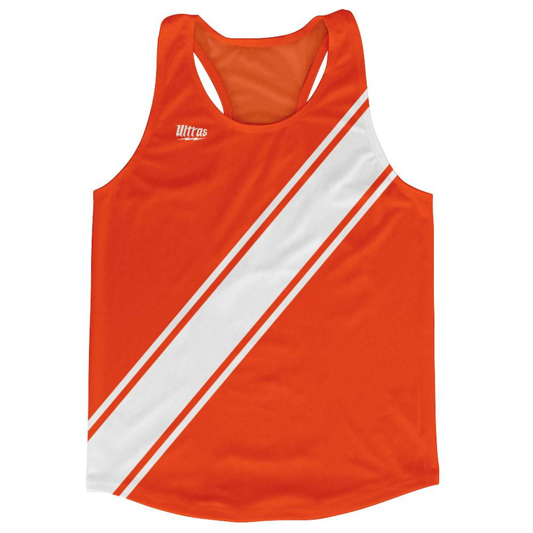 Orange & White Sash Running Tank Top Racerback Track & Cross Country Singlet Jersey Made In USA - White & Orange