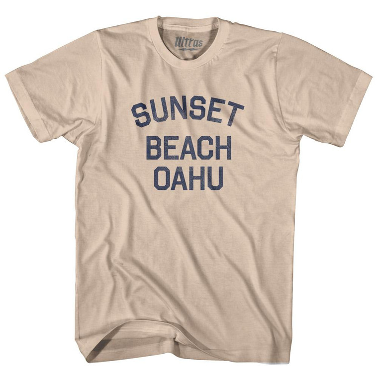 Hawaii Sunset Beach Oahu Adult Cotton Vintage T-shirt - Creme