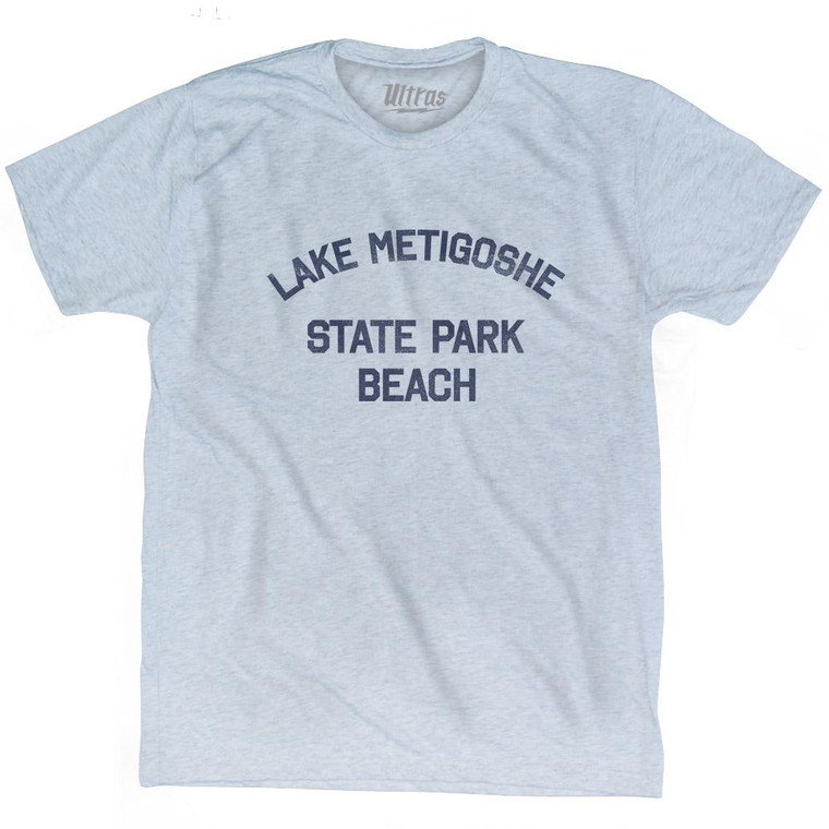 North Dakota Lake Metigoshe State Park beach Adult Tri-Blend Vintage T-shirt - Athletic White