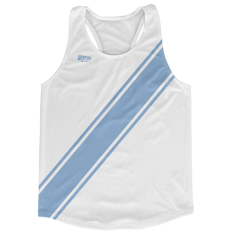 White & Carolina Blue Sash Running Tank Top Racerback Track & Cross Country Singlet Jersey Made In USA - White & Carolina Blue