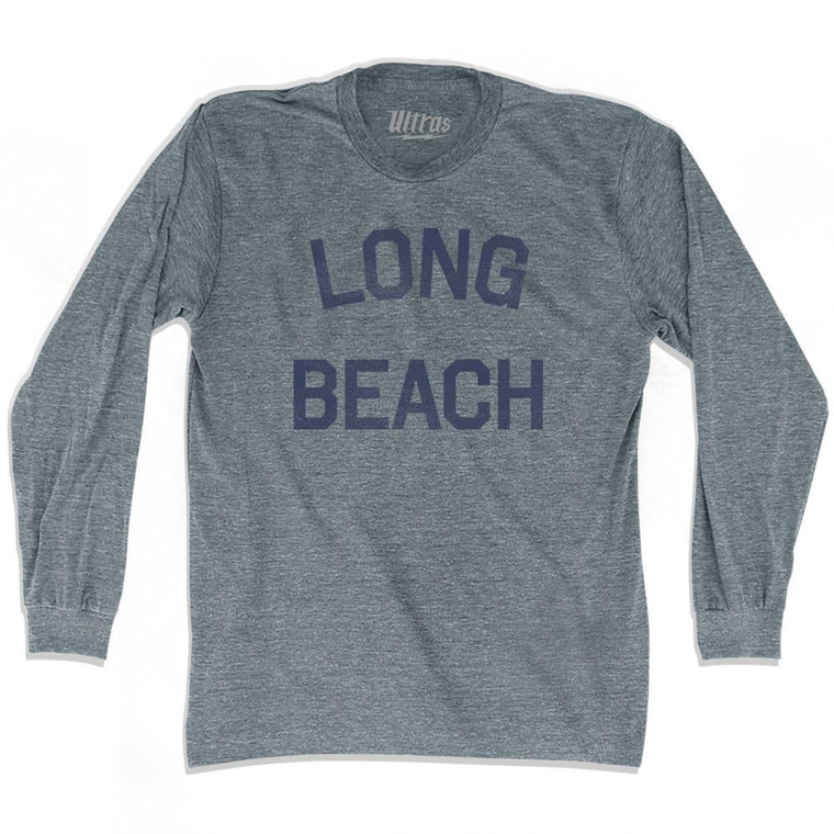 North Carolina Long Beach Adult Tri-Blend Long Sleeve Vintage T-shirt - Athletic Grey