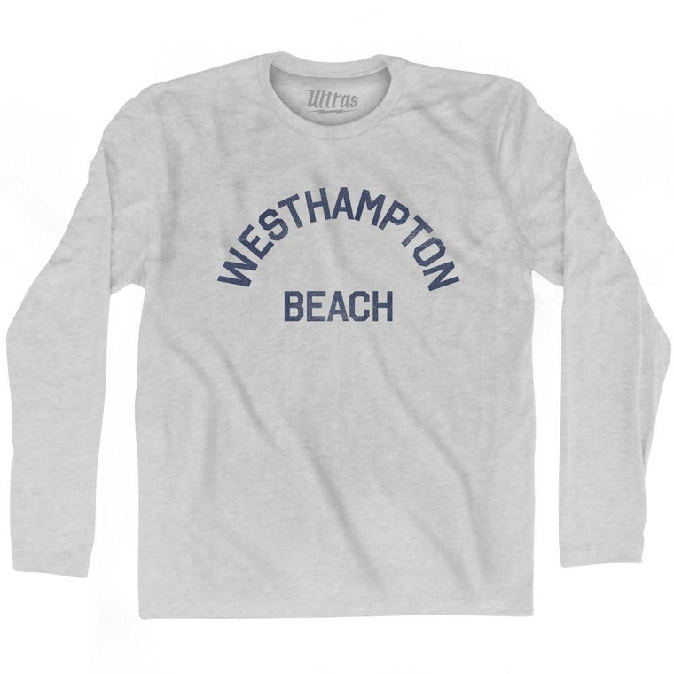 New York Westhampton Beach Adult Cotton Long Sleeve Vintage T-shirt - Grey Heather