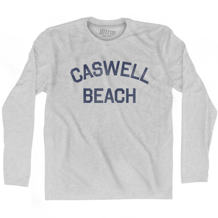North Carolina Caswell Beach Adult Cotton Long Sleeve Vintage T-shirt - Grey Heather