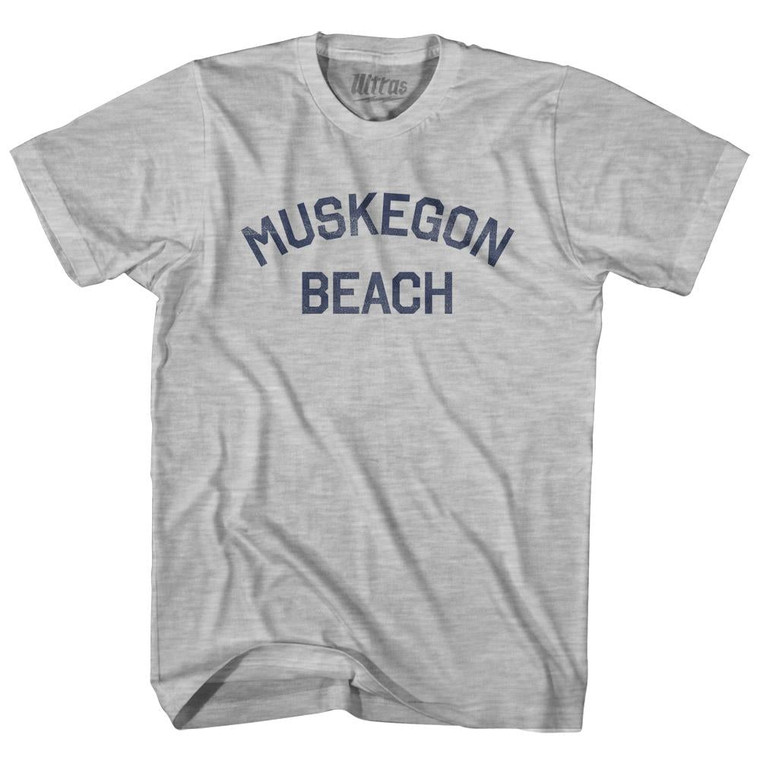 Michigan Muskegon Beach Adult Cotton Vintage T-shirt - Grey Heather