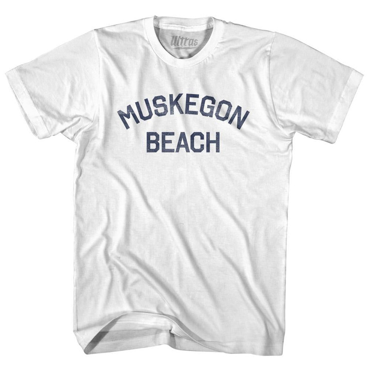 Michigan Muskegon Beach Adult Cotton Vintage T-shirt - White