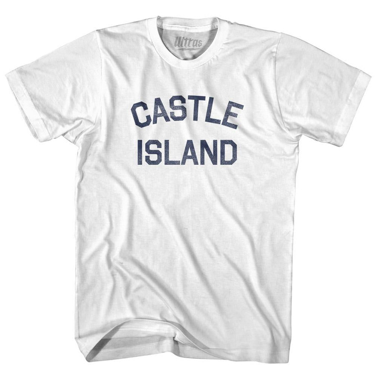 Massachusetts Castle Island Adult Cotton Vintage T-shirt-White