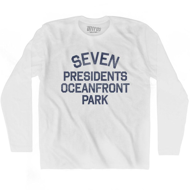 New Jersey Seven Presidents Oceanfront Park Adult Cotton Long Sleeve Vintage T-shirt - White