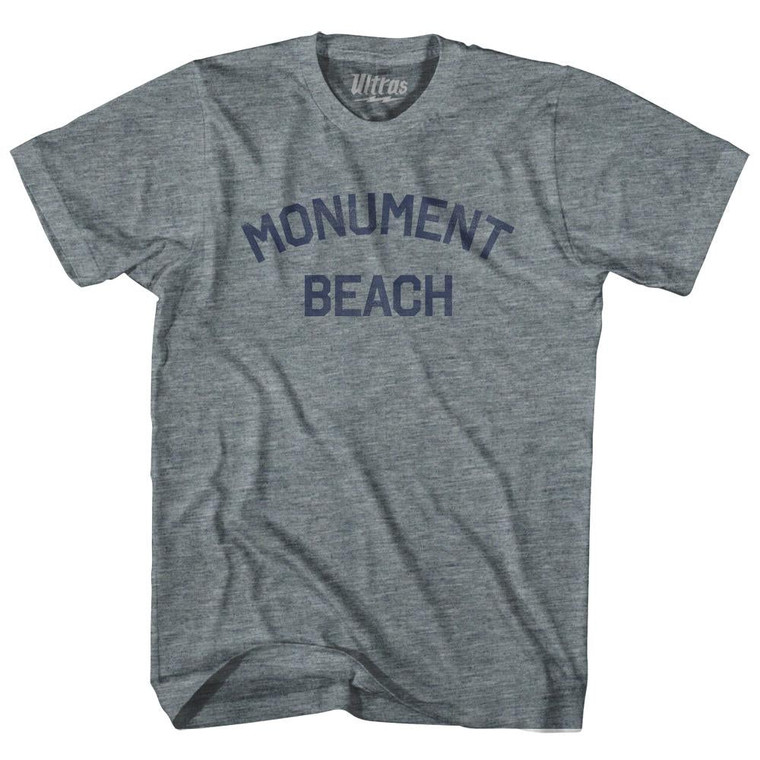 Massachusetts Monument Beach Adult Tri-Blend Vintage T-shirt - Athletic Grey