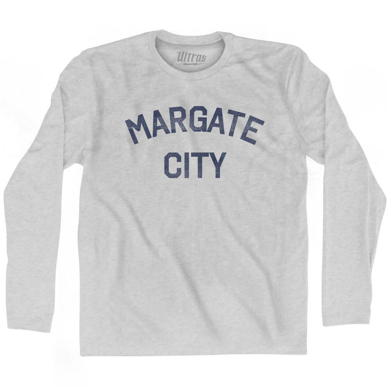 New Jersey Margate City Adult Cotton Long Sleeve Vintage T-shirt-Grey Heather