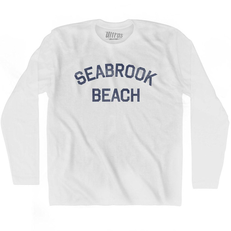 New Hampshire Seabrook Beach Adult Cotton Long Sleeve Vintage T-shirt - White