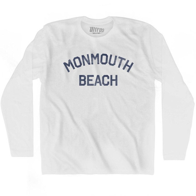 New Jersey Monmouth Beach Adult Cotton Long Sleeve Vintage T-shirt - White